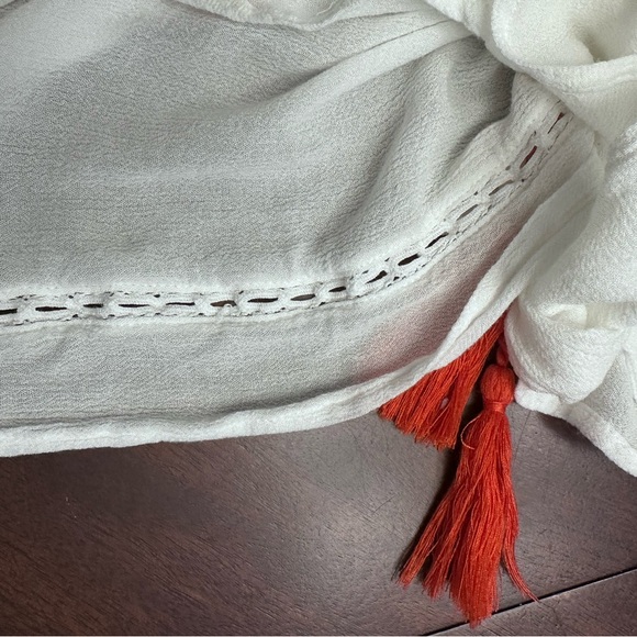 Miss Me Boho White Sheer Open Swim Coverup Orange Embroidery Tassels Large - Picture 6 of 11